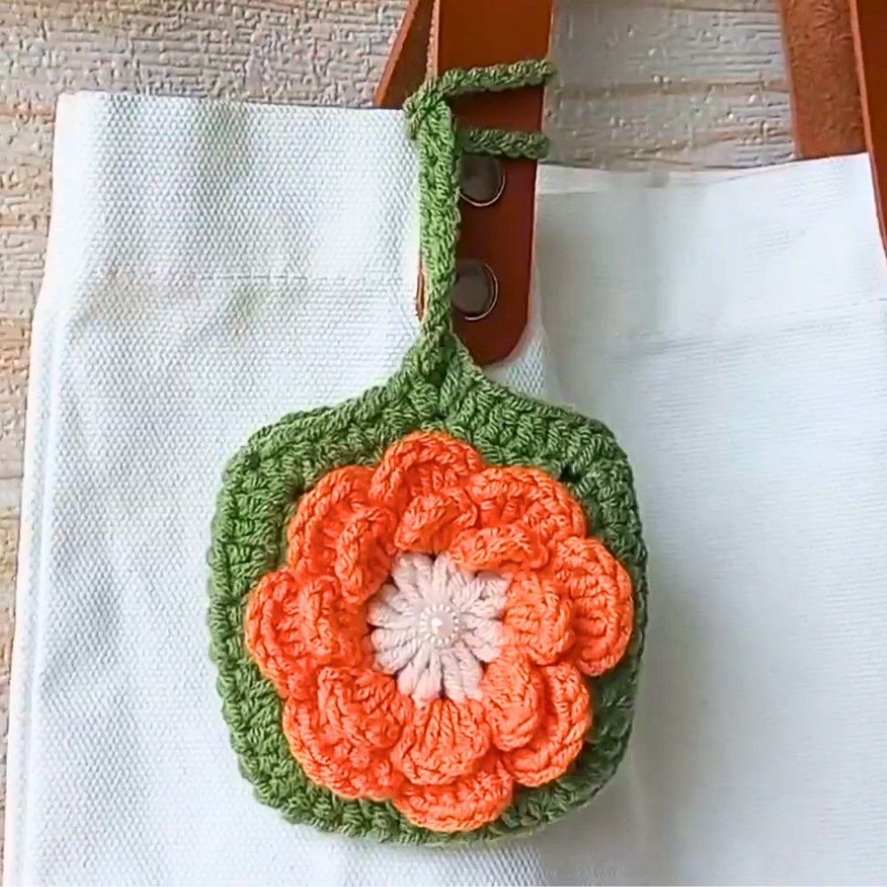 Charming Crochet 3D Flower Pouch for Accessories