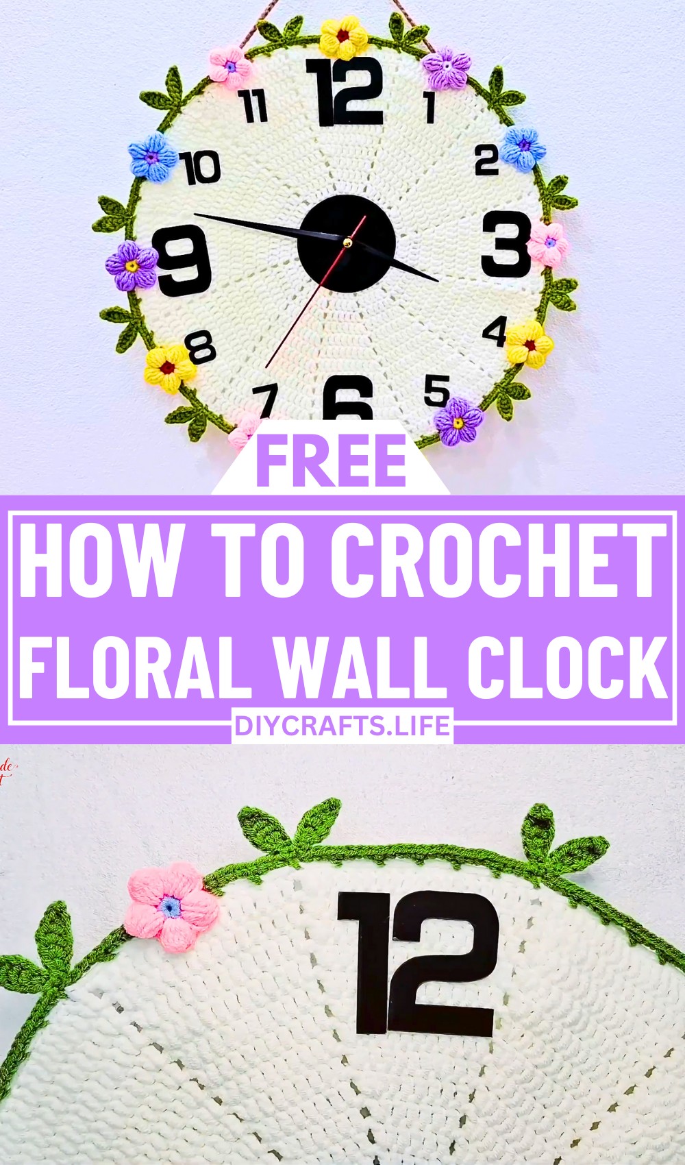 Crochet Floral Wall Clock for Functional Decor