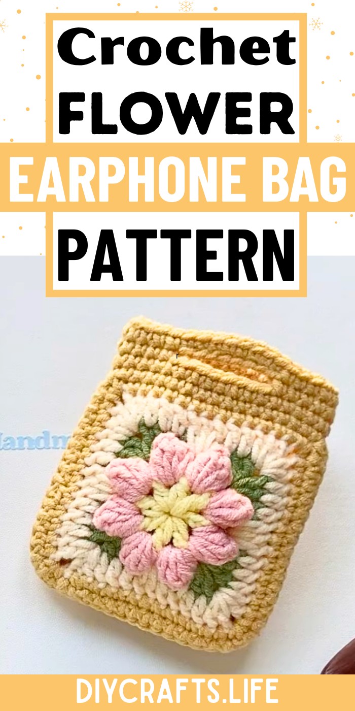 Crochet Flower Granny Square Earphone Bag Pattern