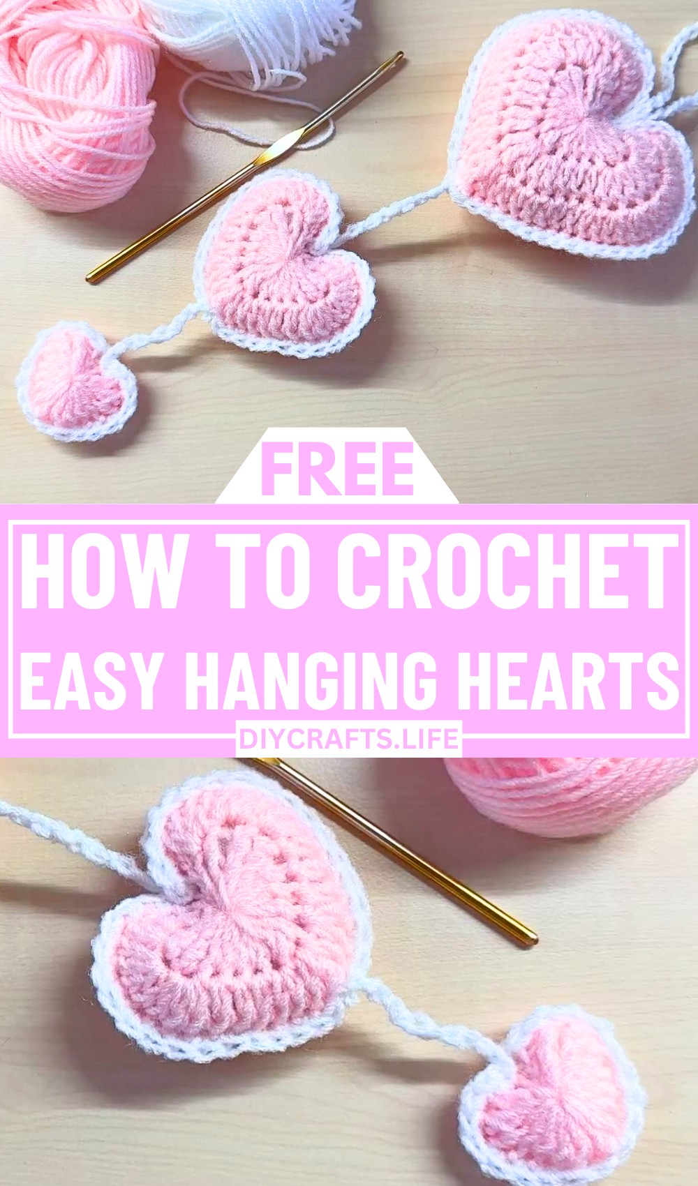 Crochet Hanging Hearts - Handmade Home Decor