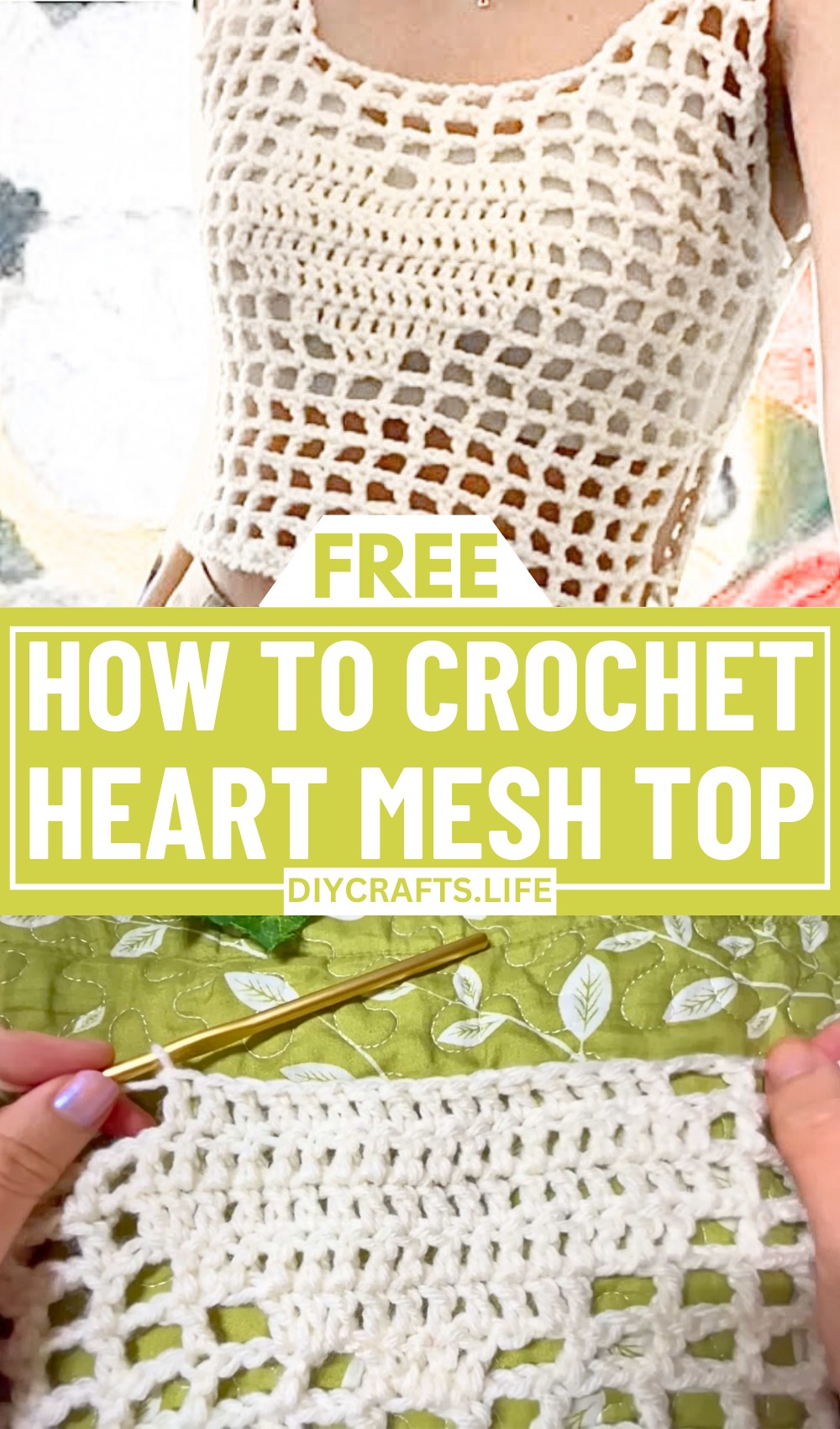 Crochet Heart Mesh Top with Artistic Detail