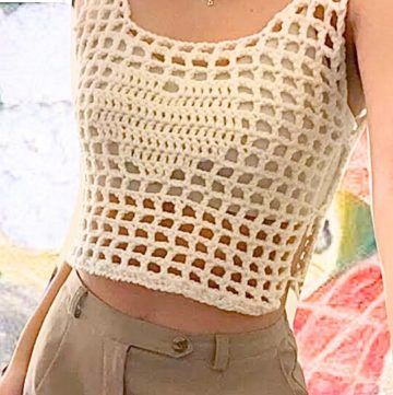 Crochet Heart Mesh Top with Artistic Detail