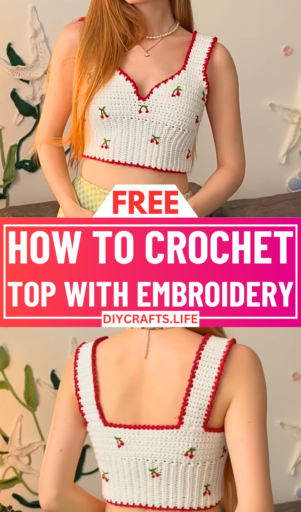 Crochet Top with Embroidery Patterns - Textured and Customizable