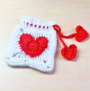 Handmade Crochet Heart Granny Square Pouch Design