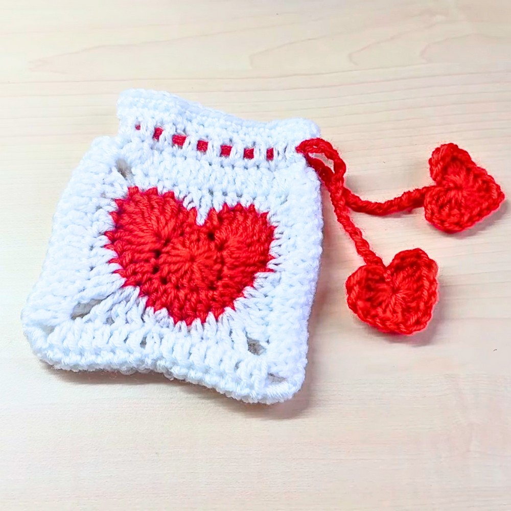 Handmade Crochet Heart Granny Square Pouch Design