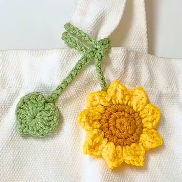 Handmade Crochet Sunflower Bag Charm Pattern