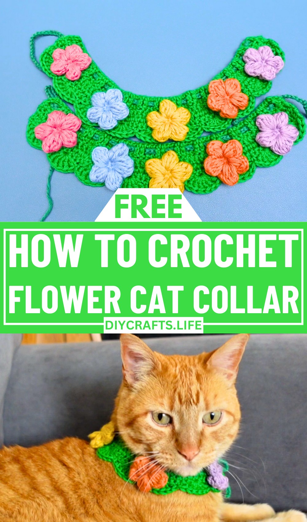 Handmade Flower Cat Collar Crochet Pattern