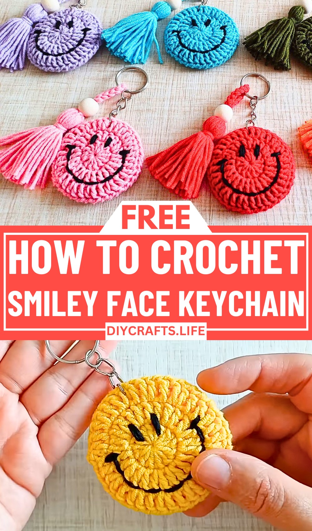How To Crochet Colorful Smiley Face Keychains With A 3mm Hook