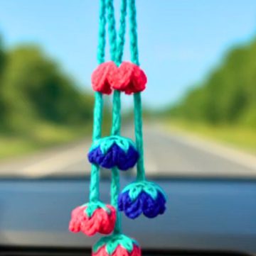 Crochet Car Hanger with Flowers - Add Elegance to Your Ride