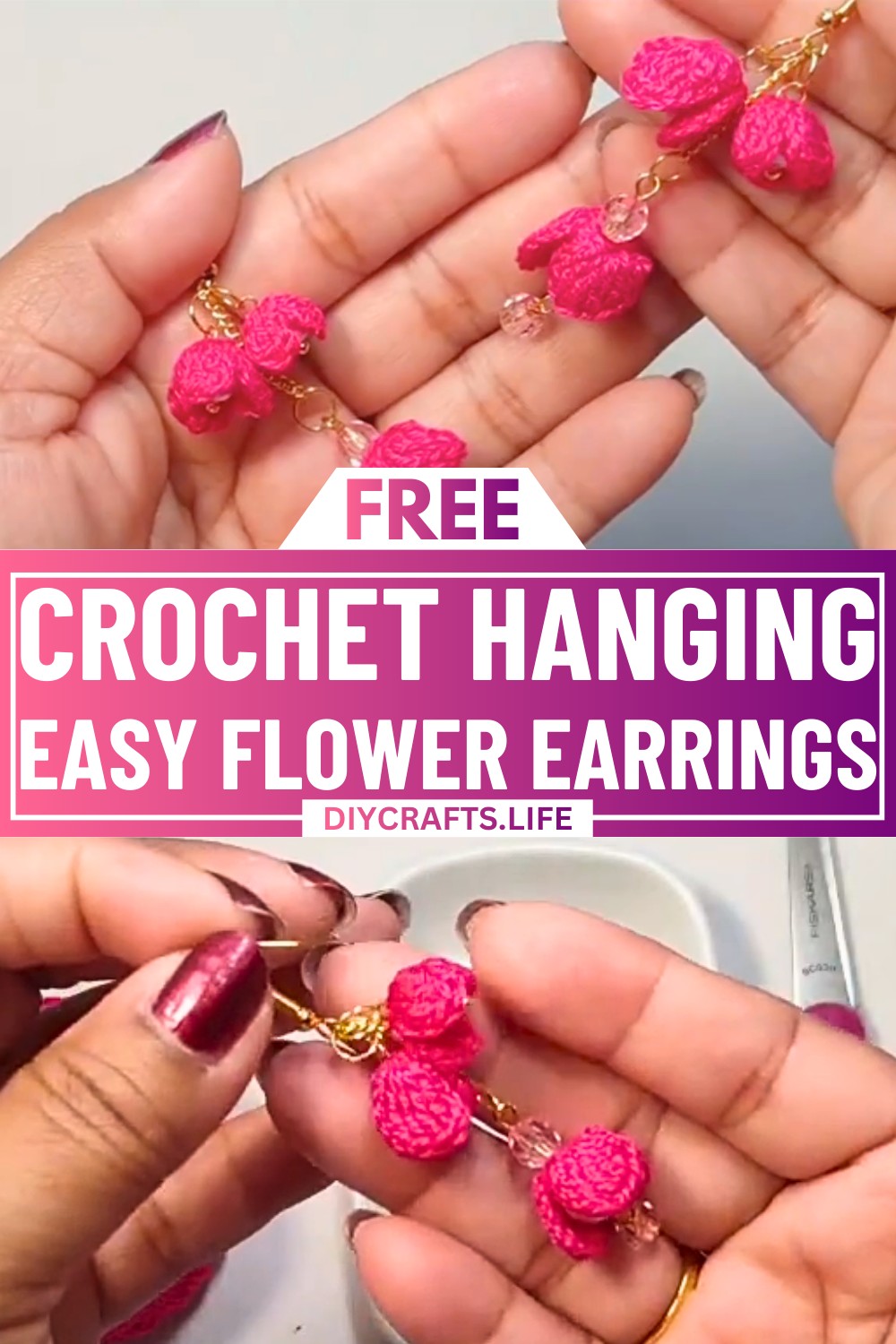 Crochet Hanging Flower Earrings – Elegant Handmade Style