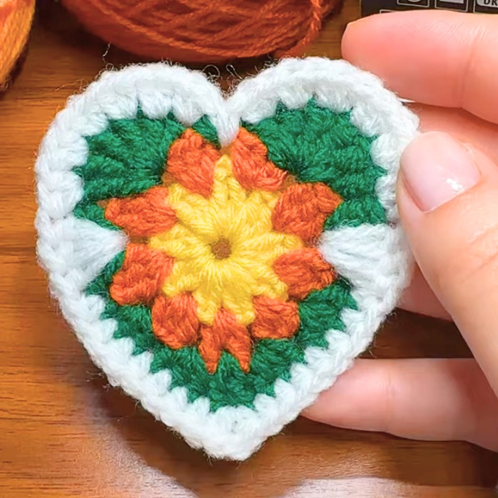 Crochet Heart-Shaped Granny Square for Valentine’s Day