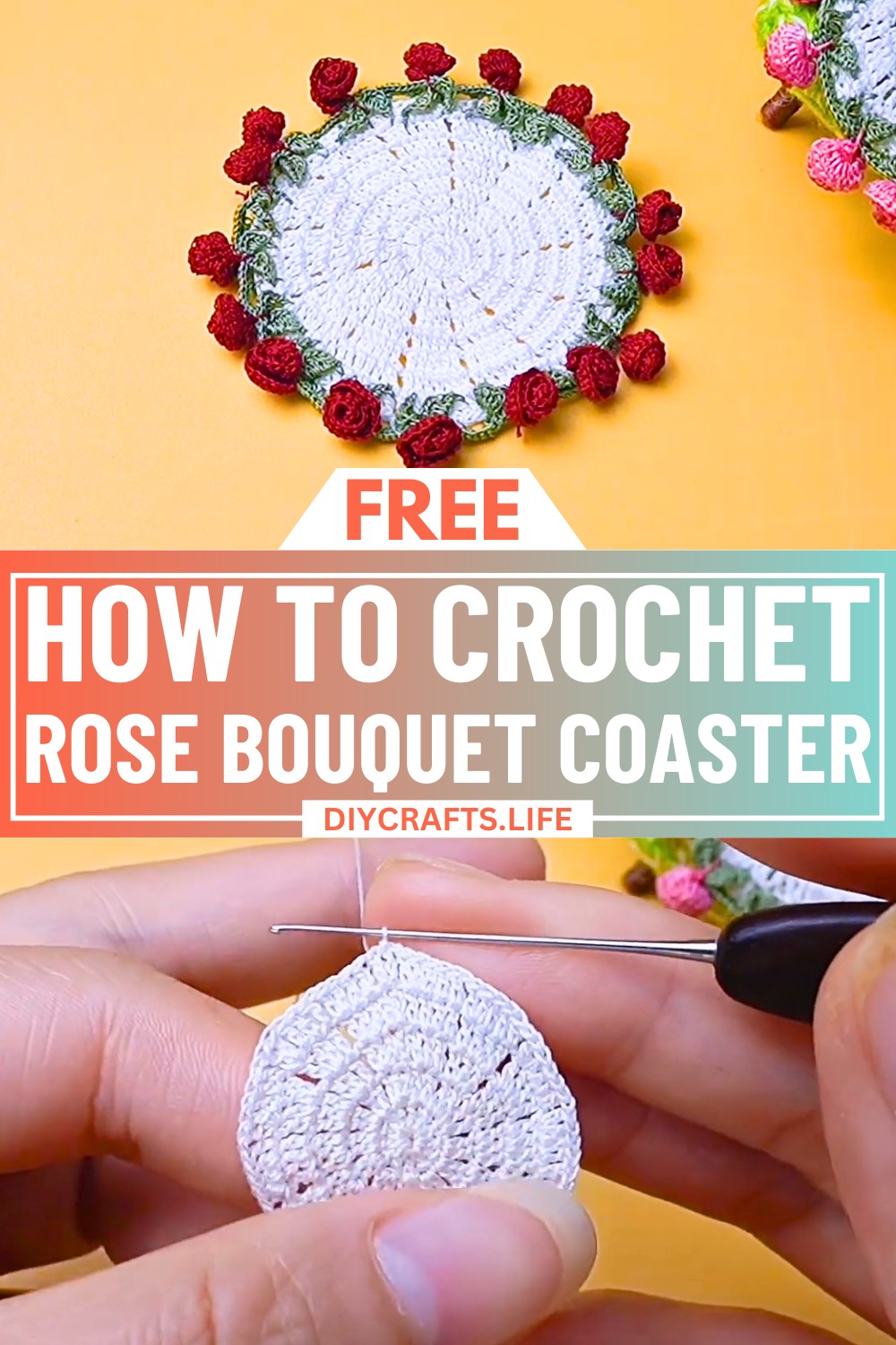 Radiant Crochet Rose Bouquet Coaster Design