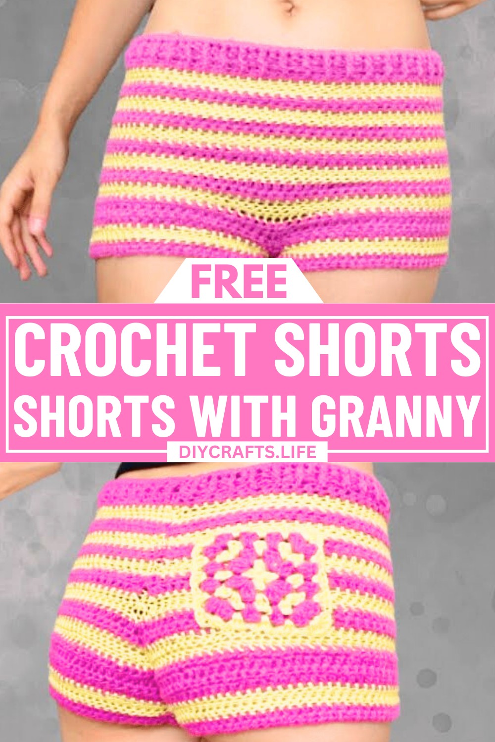 Striped Crochet Shorts with Granny Square - Vibrant Summer Style