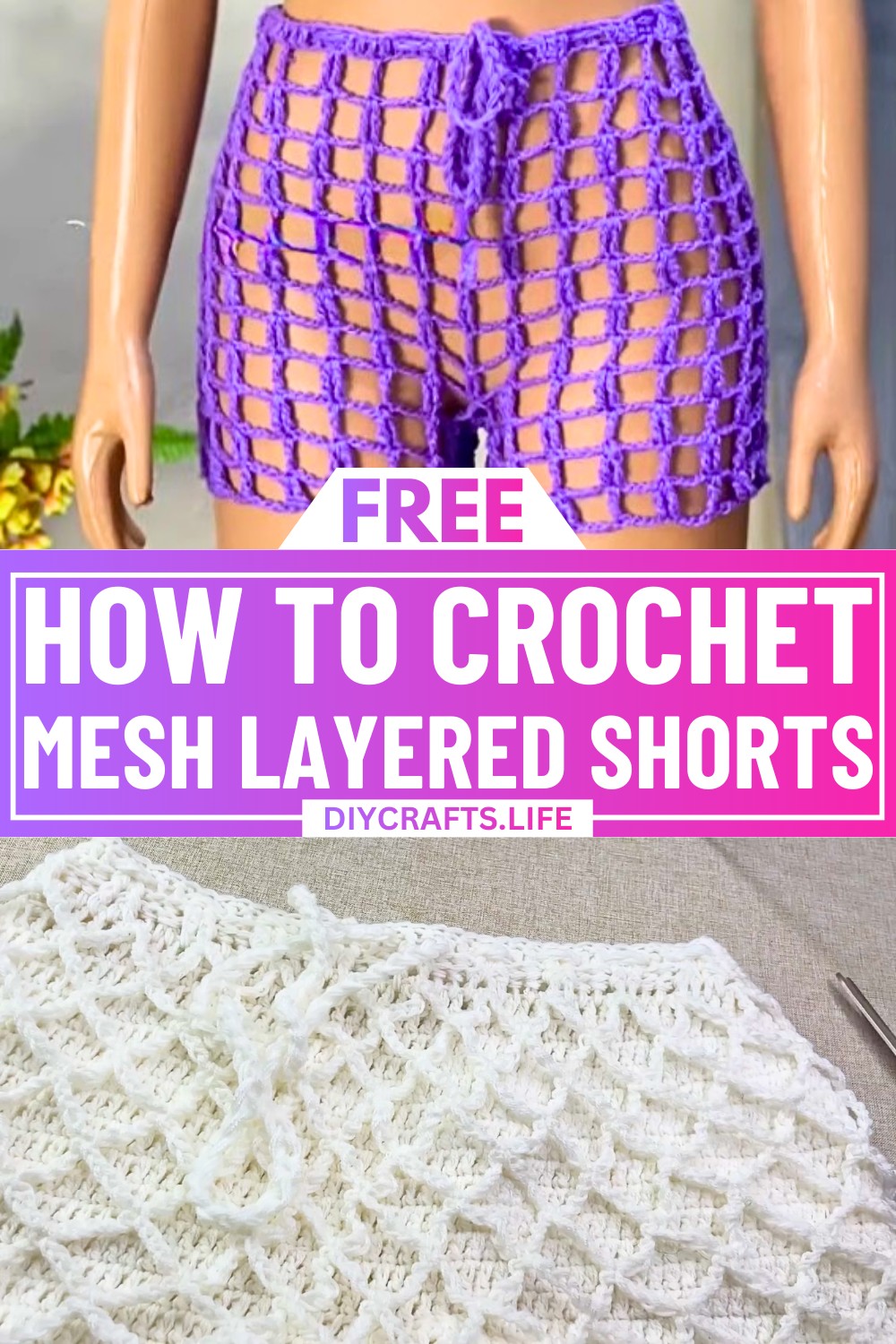 Stylish Crochet Mesh Layered Shorts Pattern