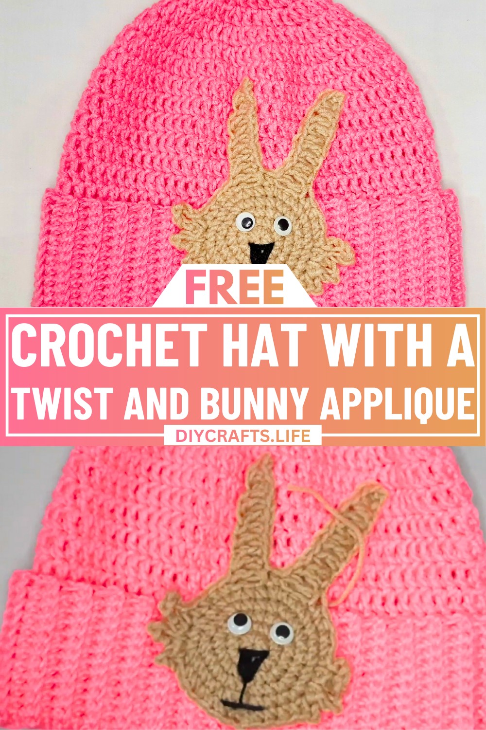 Crochet Hat with a Twist and Bunny Applique Pattern