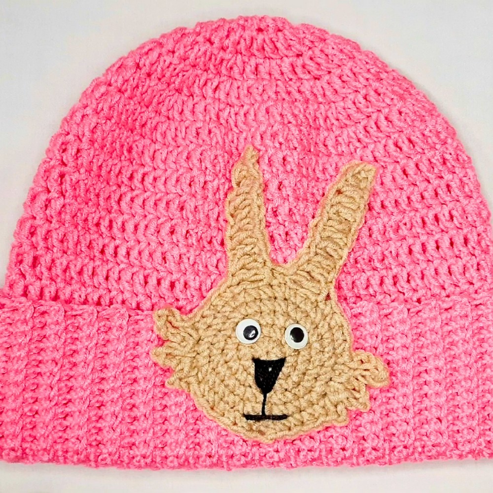 Crochet Hat with a Twist and Bunny Applique Pattern