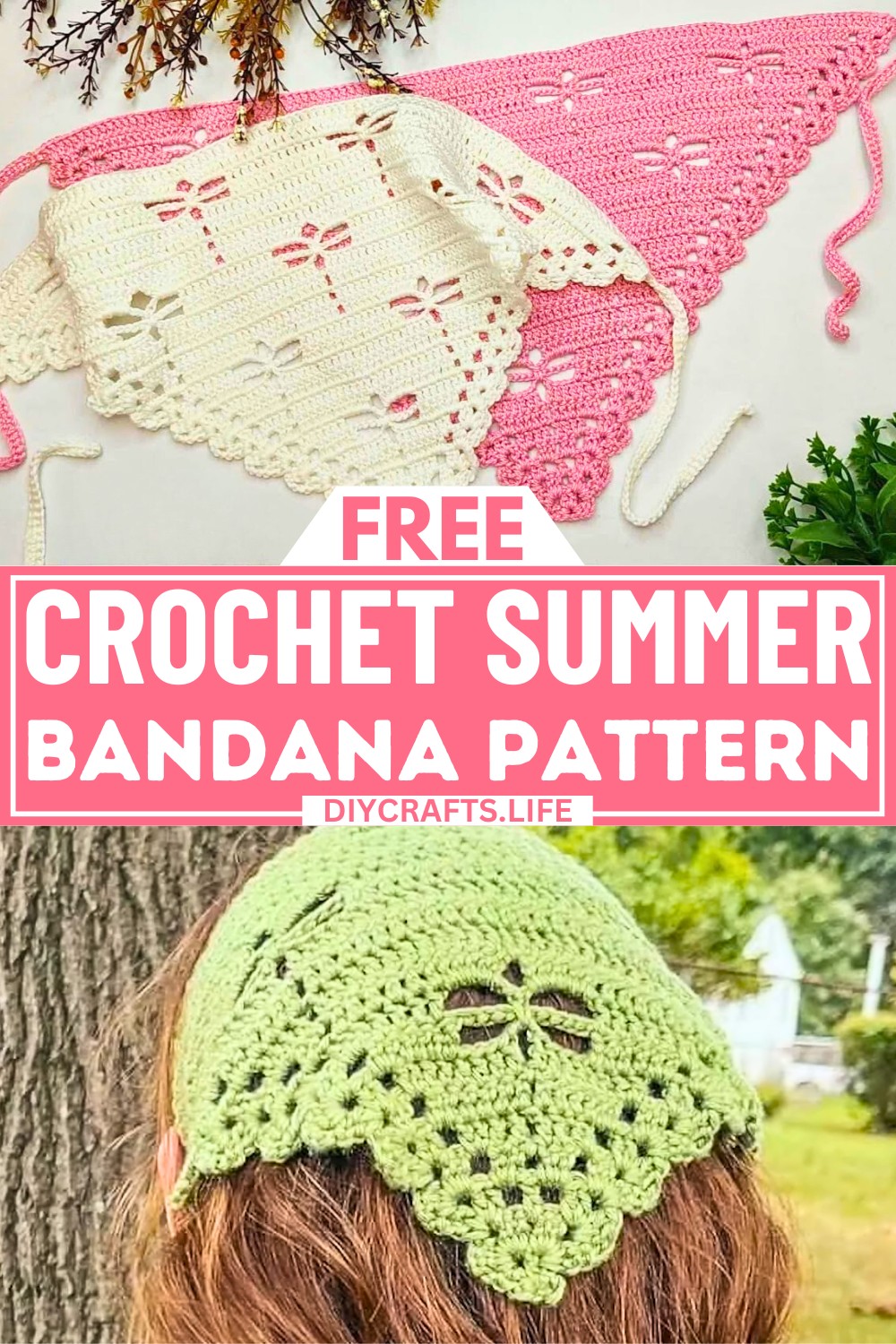 Crochet summer bandana with a beautiful stitch