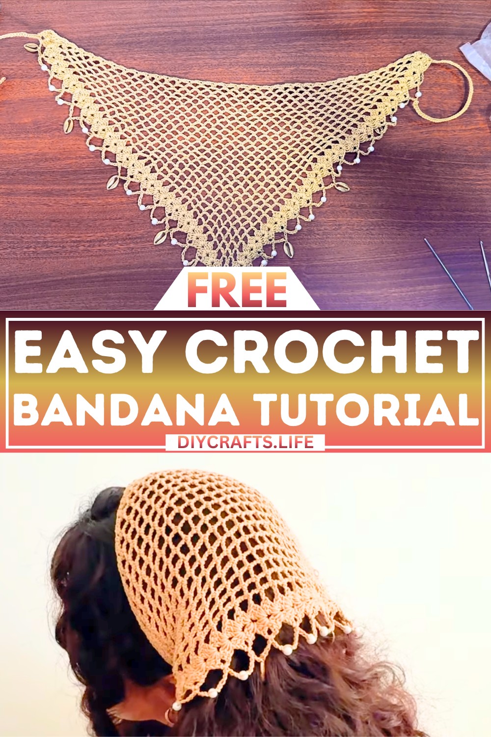 Easy Crochet Bandana Tutorial with Charms and Pearls