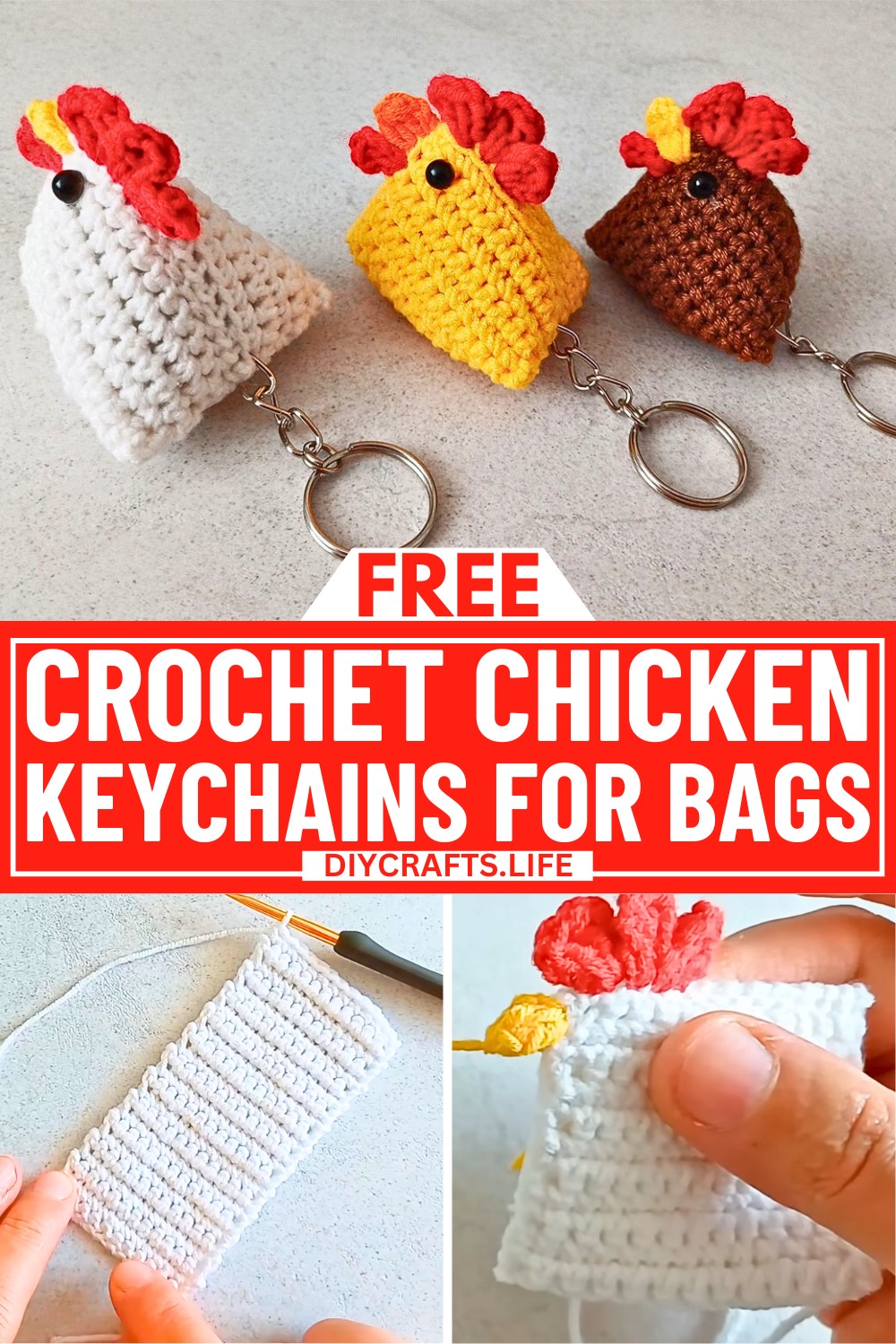 Crochet Chicken Keychains for Bags, Keys, and Everyday Accessories