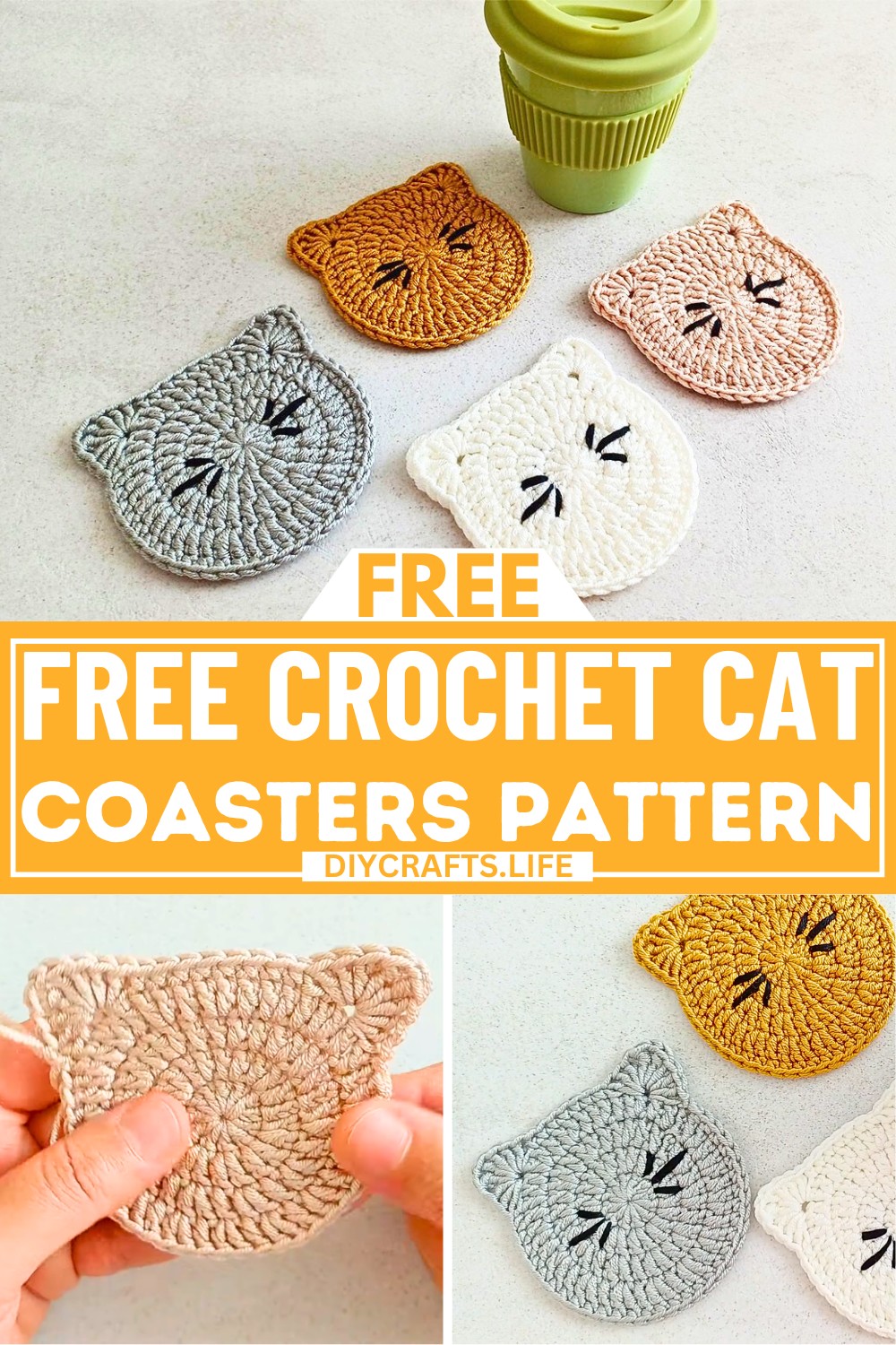 Free Crochet Cat Coasters Pattern for Pet Lovers
