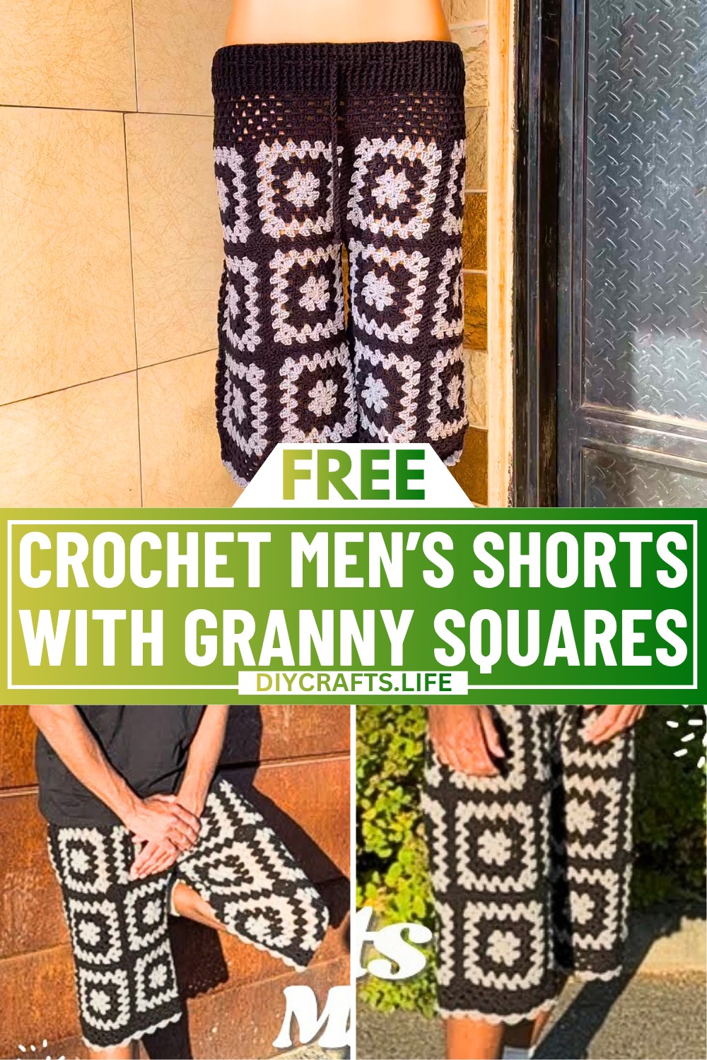 Comfortable Crochet Men’s Shorts with Granny Squares Pattern