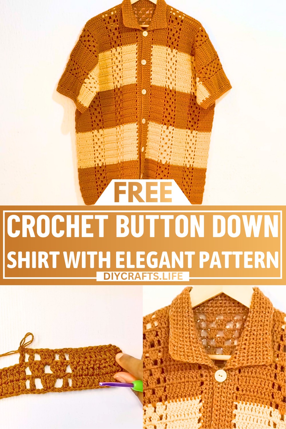 Crochet Button Down Shirt With Elegant Pattern