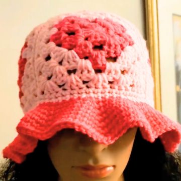 Crochet Granny Square Heart Bucket Hat