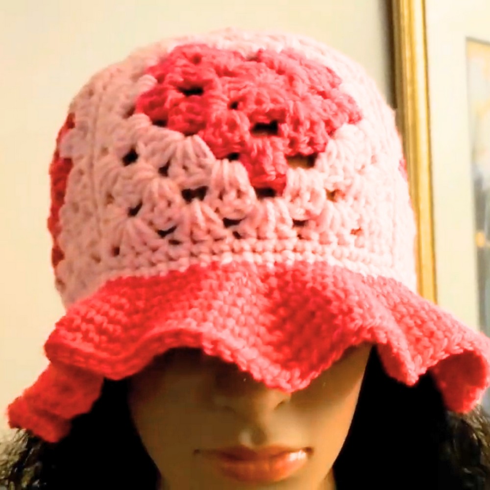 Crochet Granny Square Heart Bucket Hat