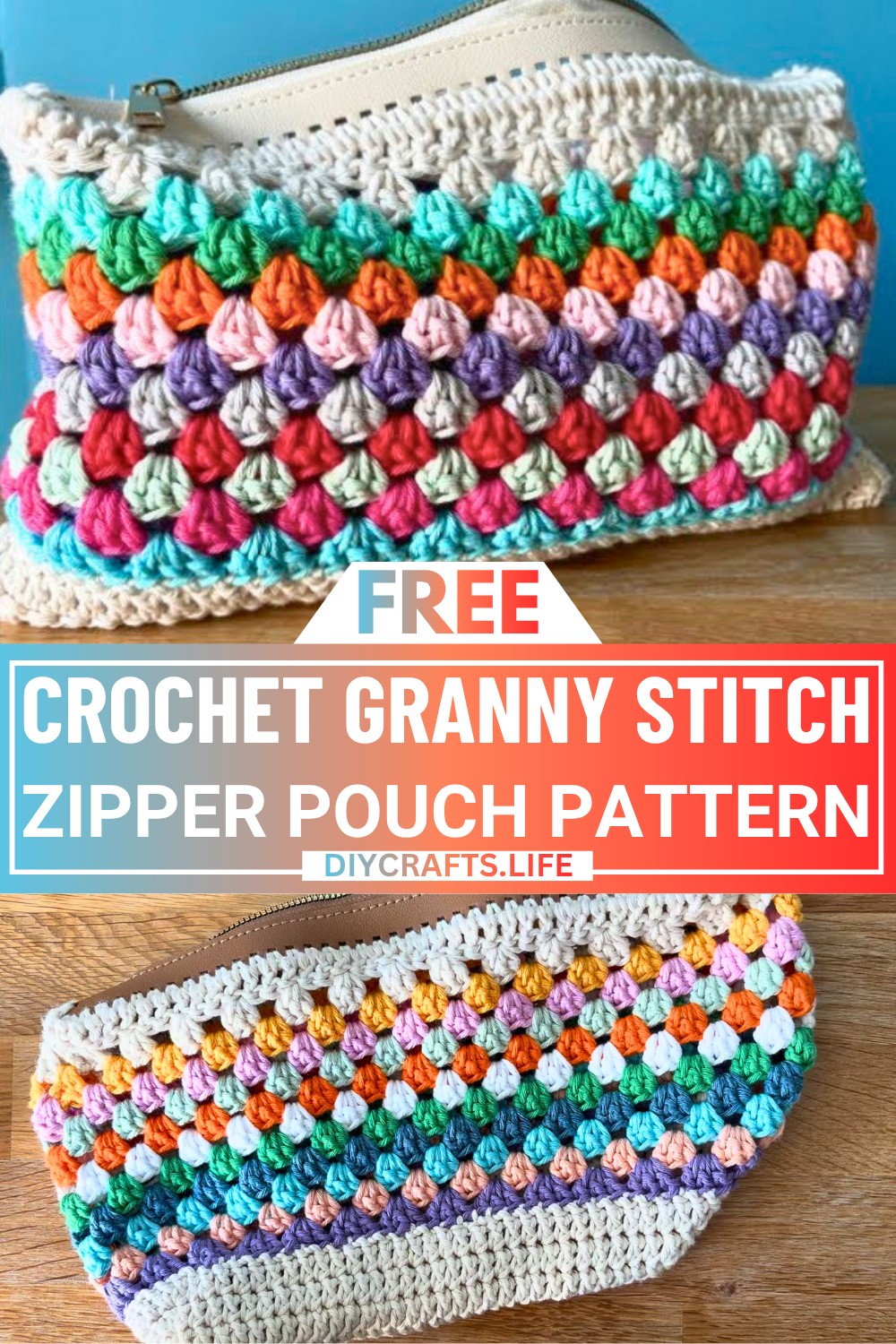 Crochet Granny Stitch Zipper pouch