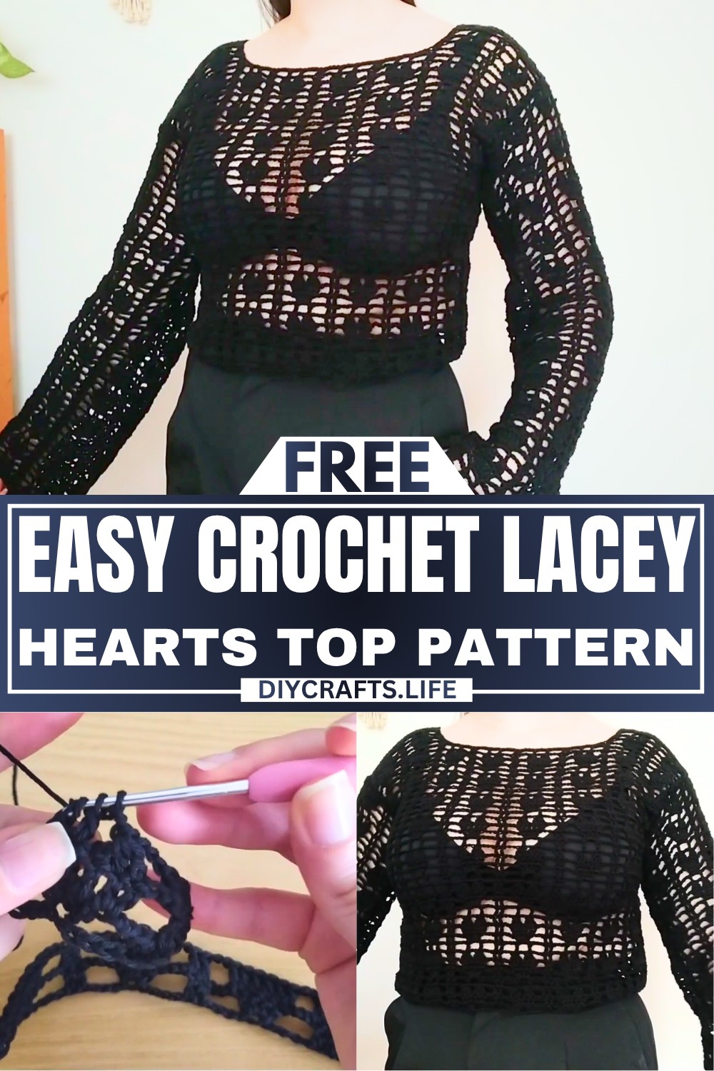 Crochet Lacey Hearts Top - Black Heart-Patterned Tutorial