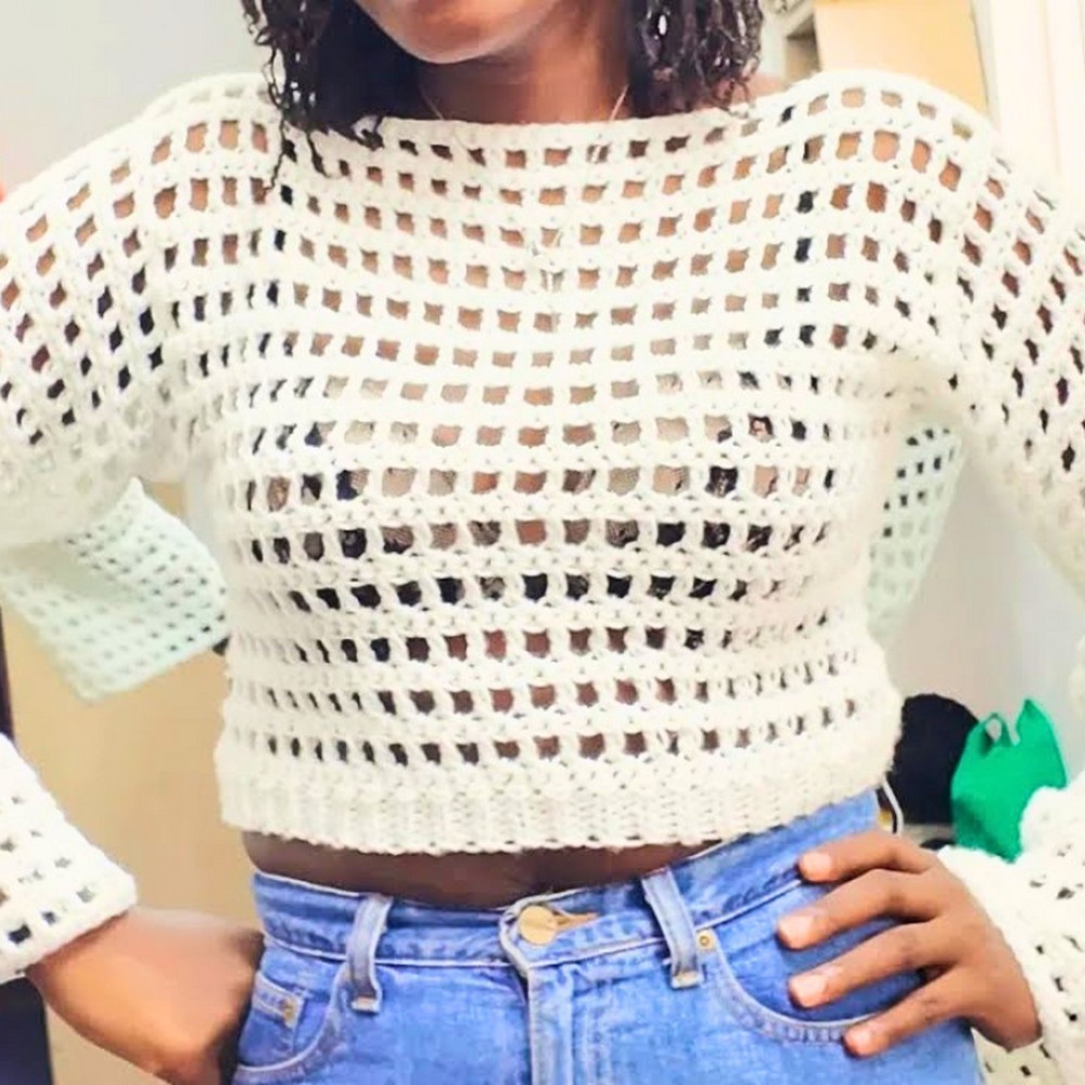 Crochet Mesh Long Sleeve Top With Easy & Elegant Design