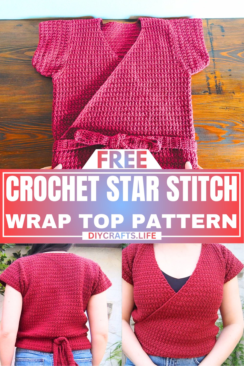 Crochet Star Stitch Wrap Top Pattern with Adjustable Ties