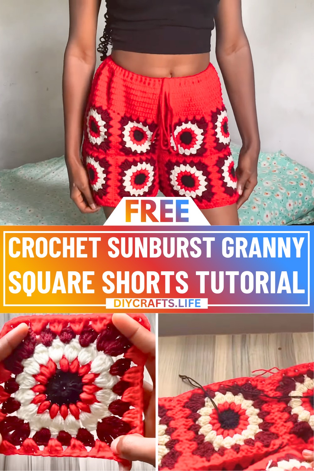 Crochet Sunburst Granny Square Shorts Tutorial Free