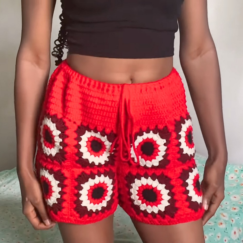 Crochet Sunburst Granny Square Shorts Tutorial Free