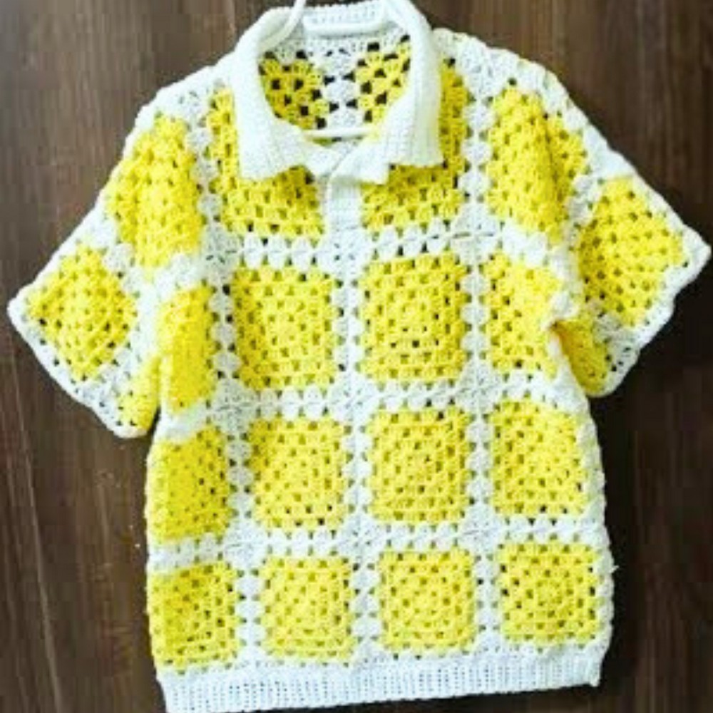 Crochet Unisex Granny Square Polo Shirt
