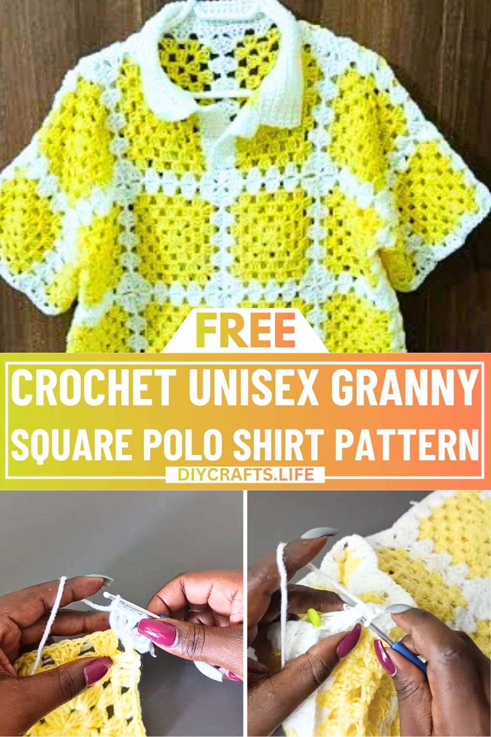 Crochet Unisex Granny Square Polo Shirt