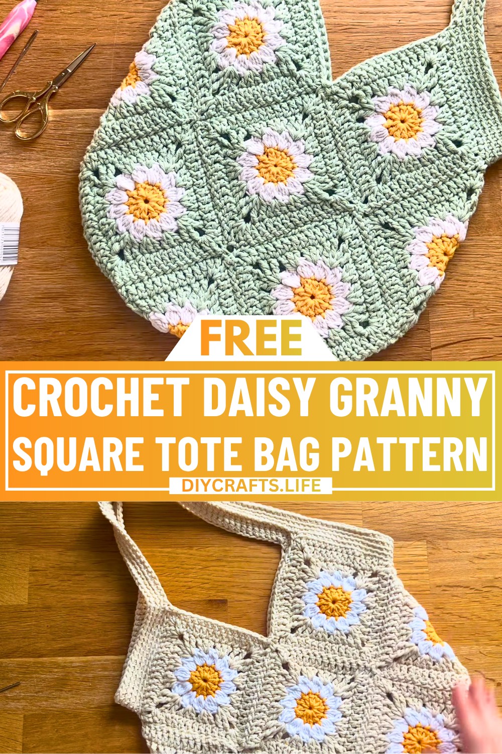 Daisy granny square tote bag crochet pattern