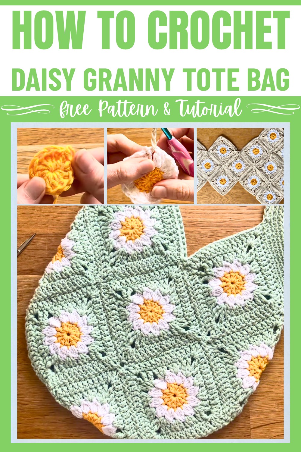 Daisy granny square tote bag crochet pattern