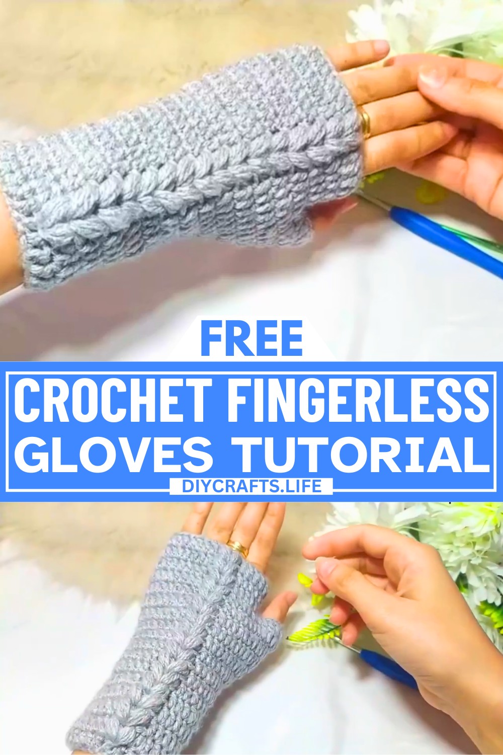 Easy Crochet Fingerless Gloves Tutorial with Puff Stitch Texture