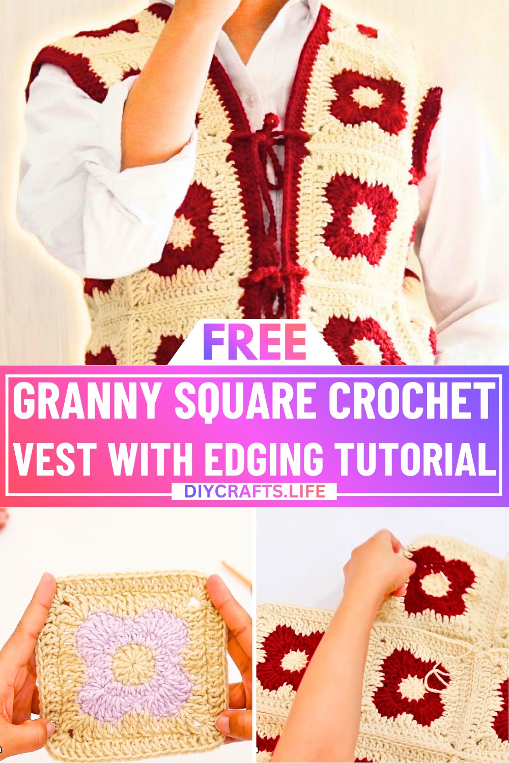 Easy Granny Square Crochet Vest with Edging Tutorial