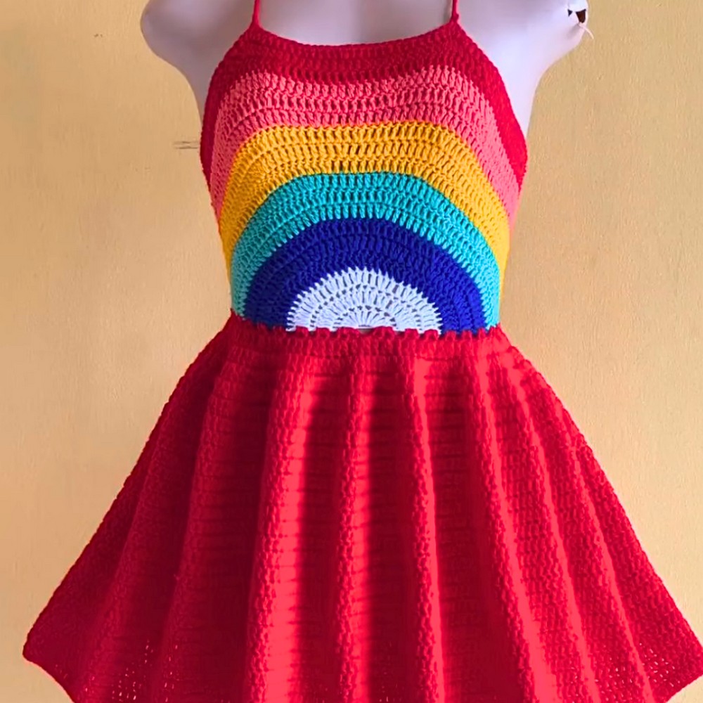 Free Crochet Rainbow Skater Dress Pattern for Beginners