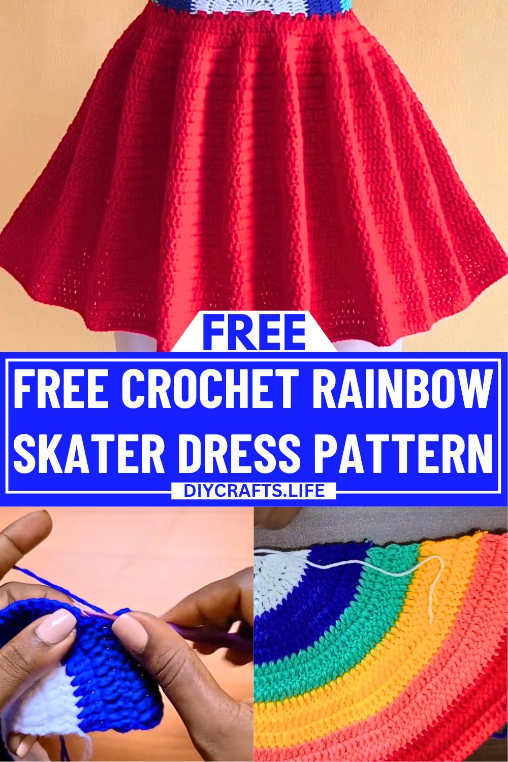 Free Crochet Rainbow Skater Dress Pattern for Beginners
