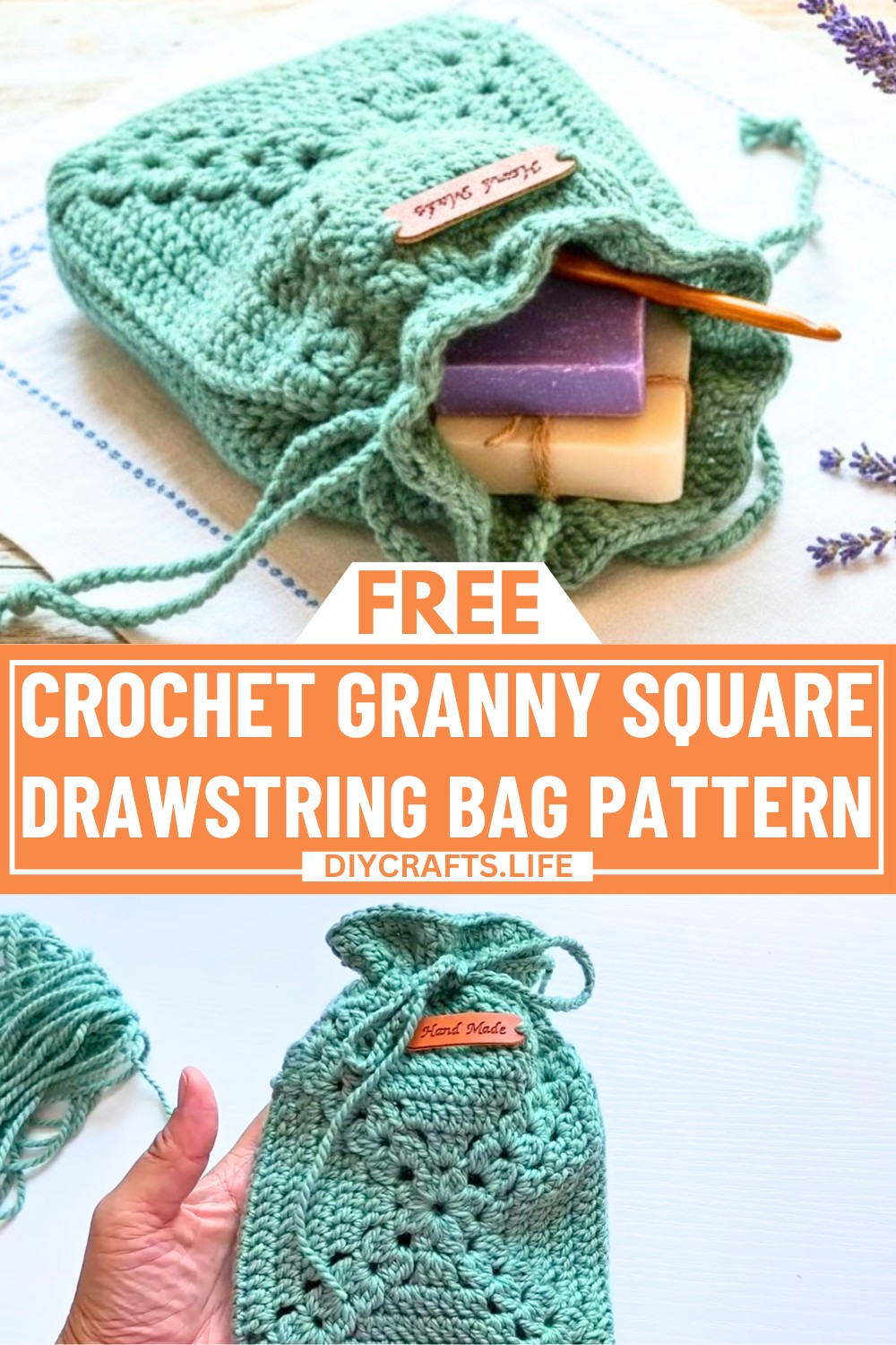 Granny Square Drawstring Bag Crochet Free Pattern