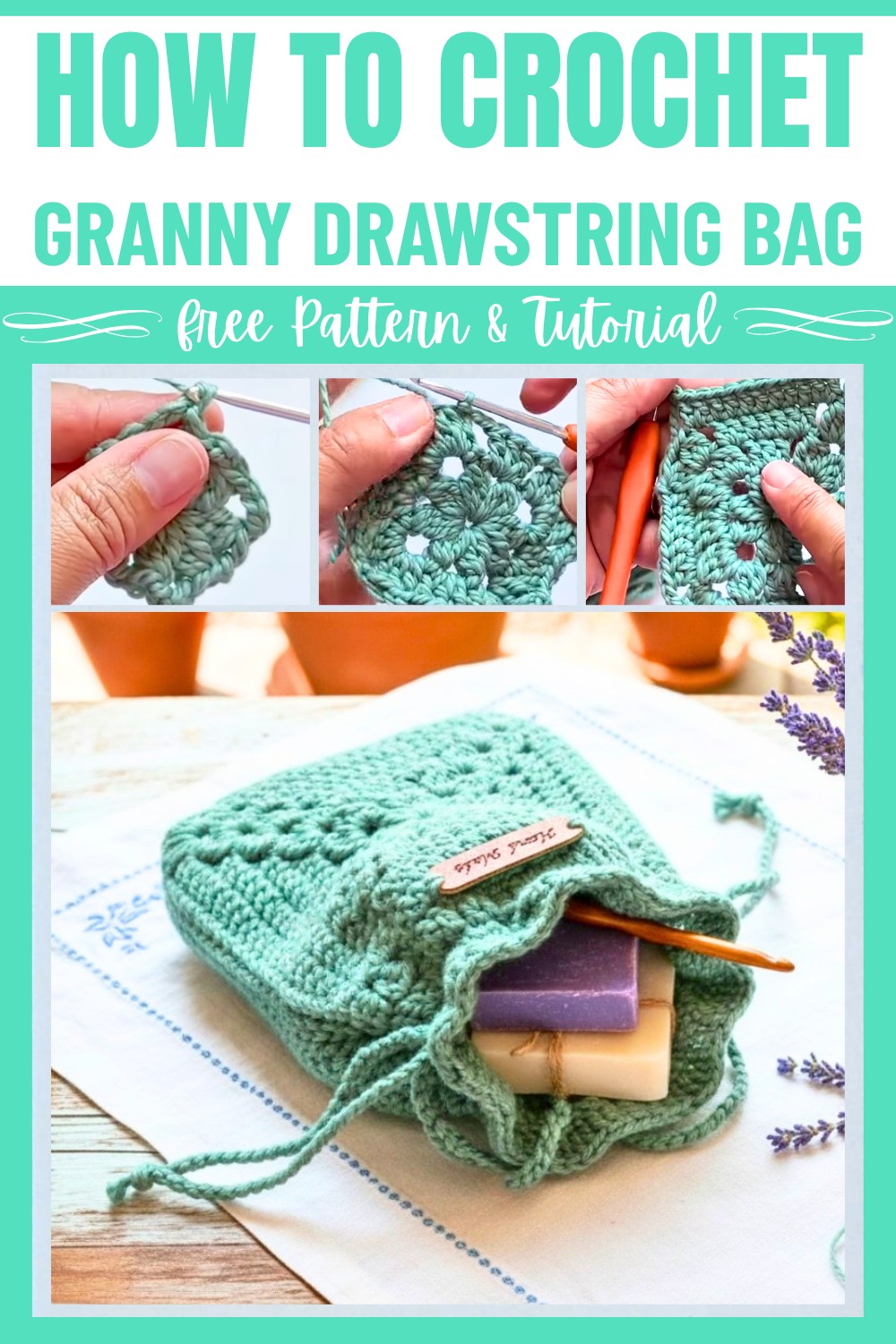Granny Square Drawstring Bag Crochet Free Pattern
