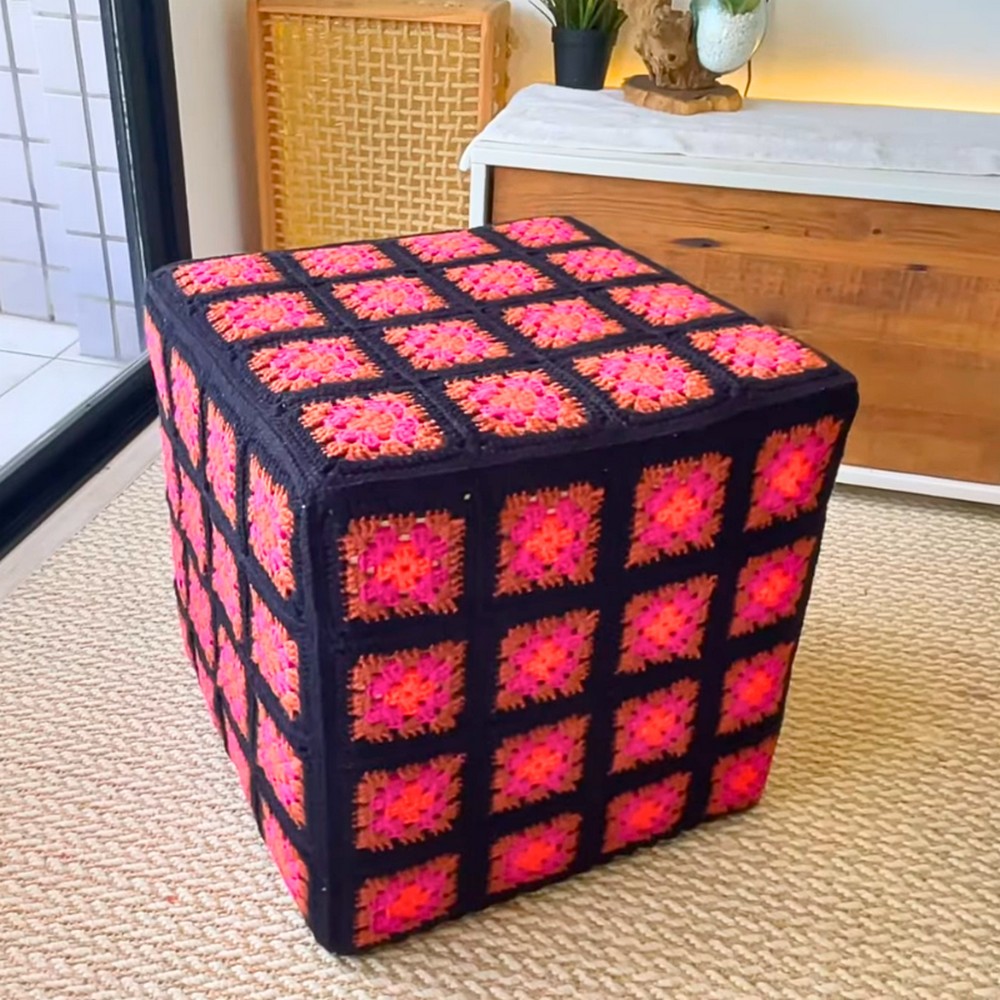 How to Crochet a Granny Square Pouf Cover