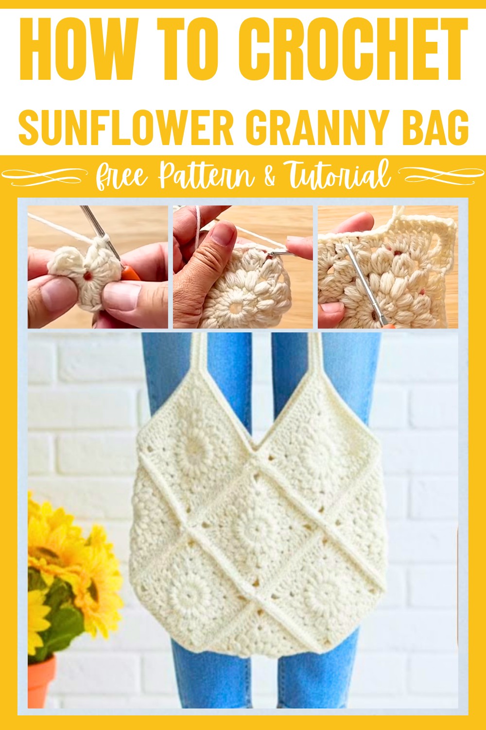 How to Crochet a Sunflower Granny Square Bag