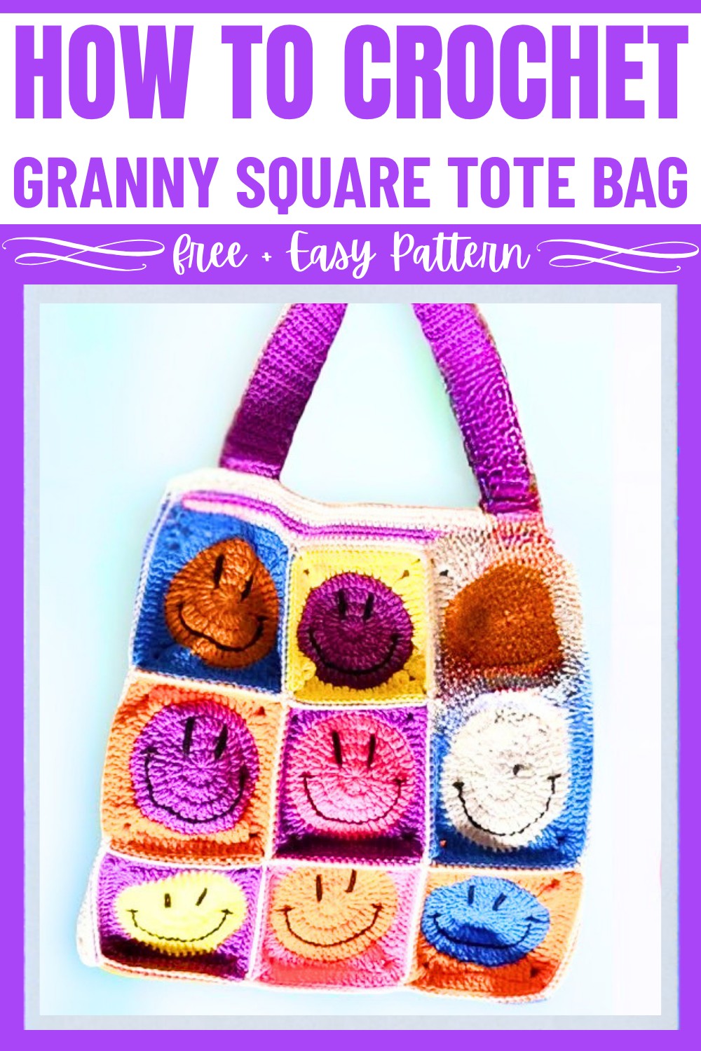 Crochet Smiley Face Granny Square Tote bag
