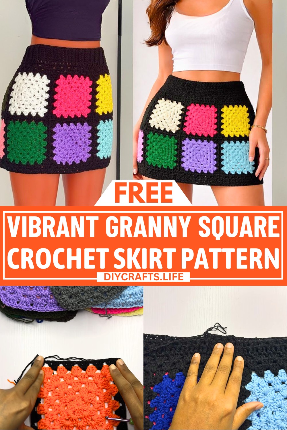 Vibrant Granny Square Crochet Skirt Pattern