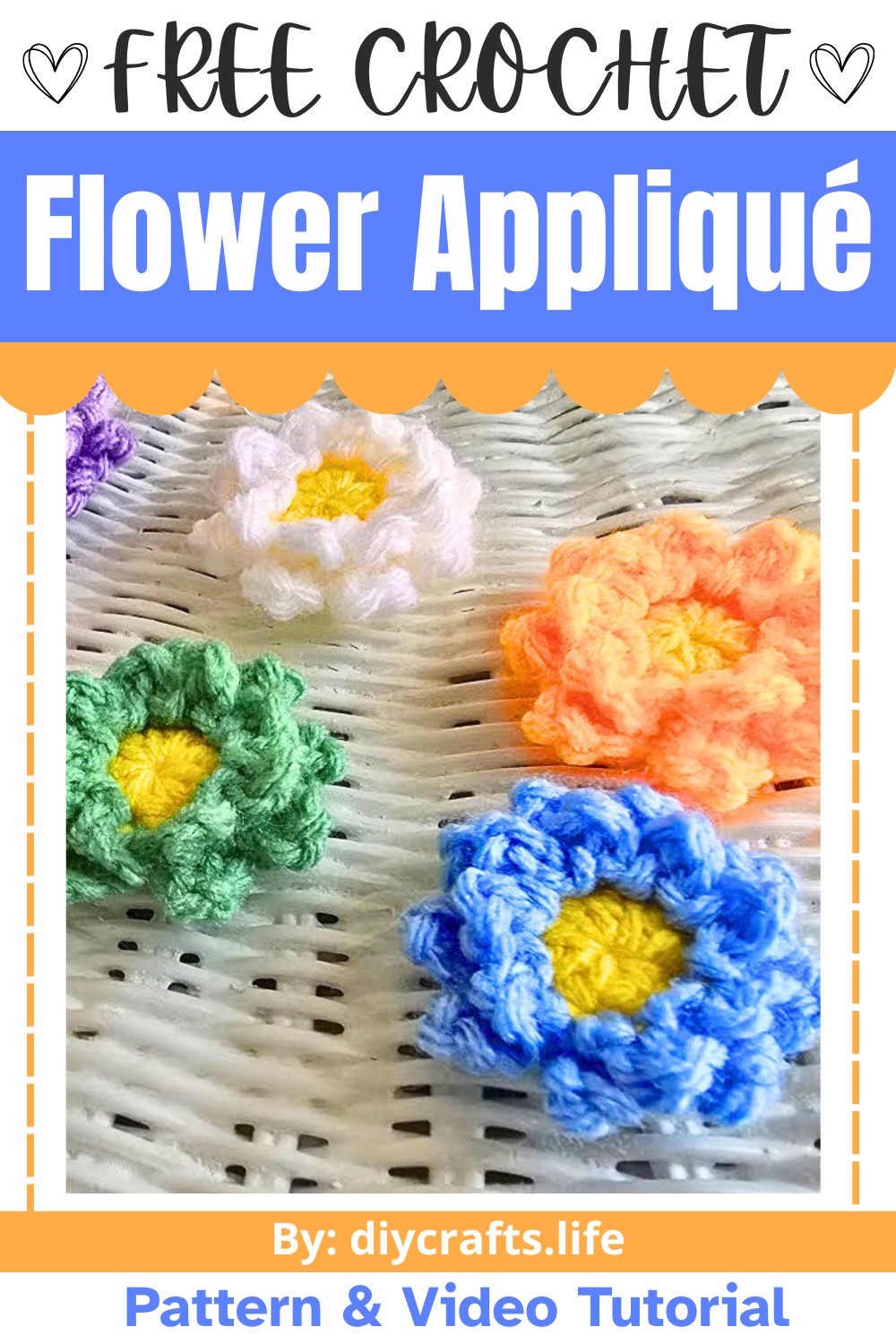 Crochet Flower Appliqué With Easy Two-Color Pattern for Decor