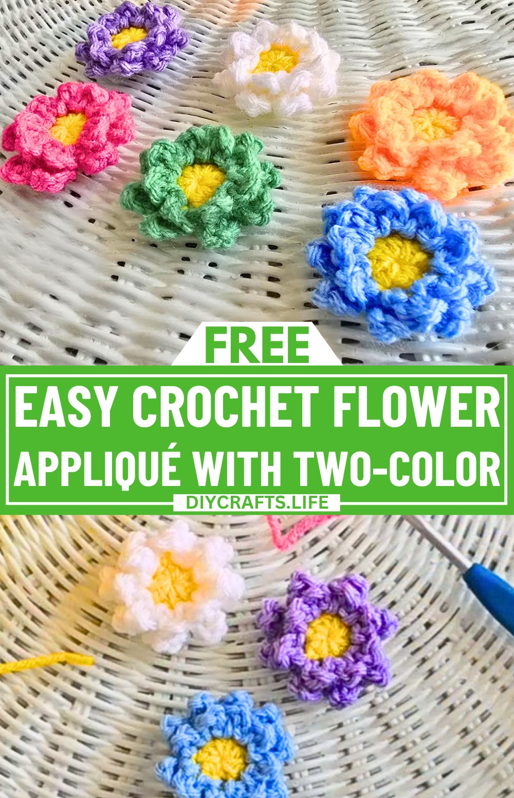 Crochet Flower Appliqué With Easy Two-Color Pattern for Decor